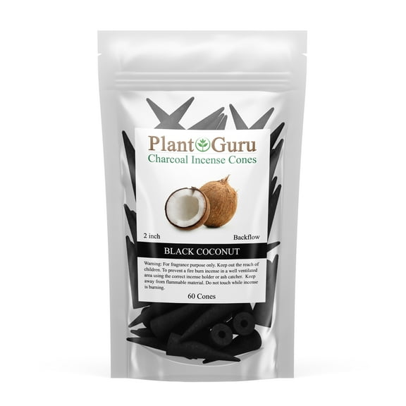 Black Coconut Charcoal Incense Cones 2" BACKFLOW - 60 Pack - Natural Scented Cones Handmade Hand Dipped