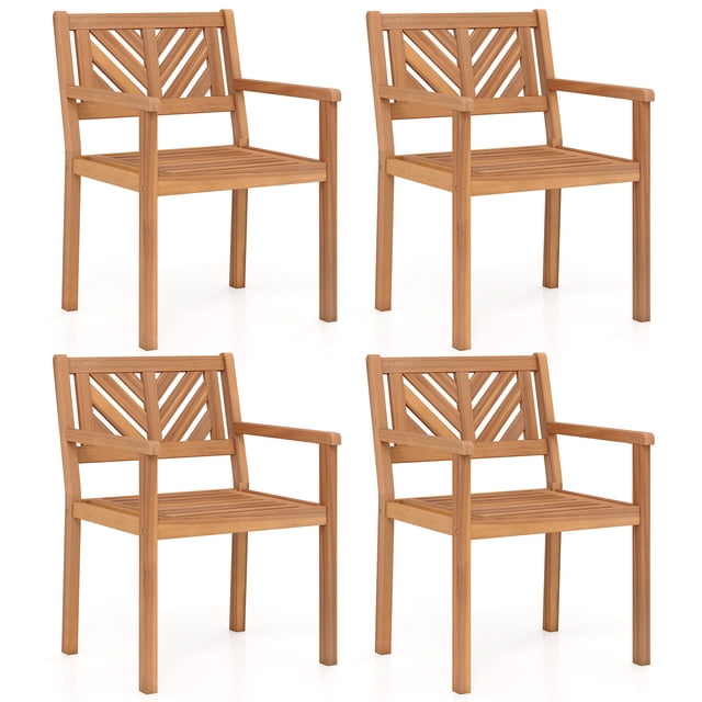 Costway Acacia Wood Patio Dining Chairs Set of 4, Outdoor Garden Seating Chairs