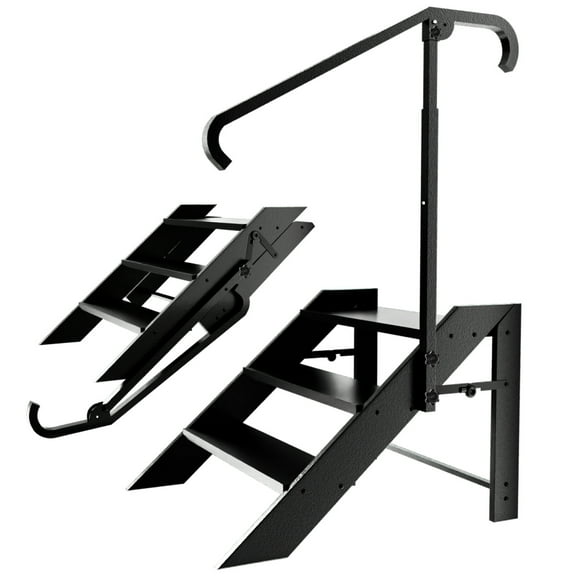 RV Steps with Height Adjustable Handrail, 3 Step Foldable Ladder with Non Slip Feets, 660Lbs Heavy Duty Ladder for  Home, Travel Trailer, Camper, Mobile Home, Spa, Porch