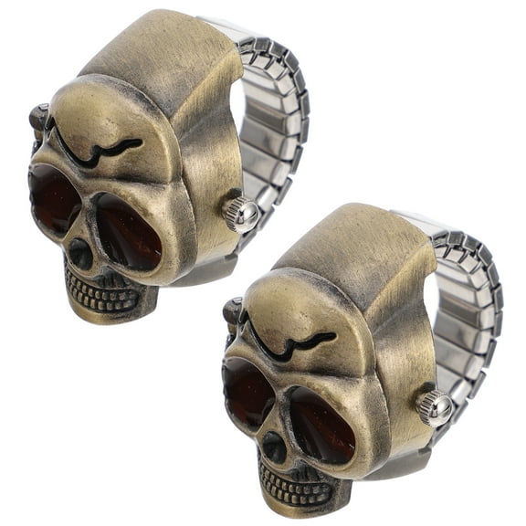2pcs Vintage Finger Ring Watches Decorative Watch Zinc Alloy Clamshell Watch Open Watch for Men Party Decoration Favors Gift