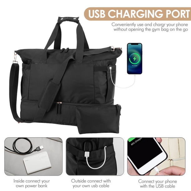 Bolso de deporte de yoga para mujer Bolso de equipaje de mano de 3 piezas Bolso de fin de semana de gran capacidad (Negro)