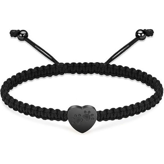 Paw Print Heart Cremation Jewelry Urn Bracelet for Ashes Braided Adjustable Ashes Bracelets for Ashes Memorial Keepsake Bangle Bracelet for Human Pet