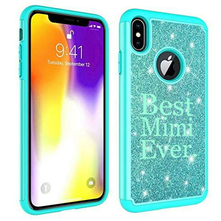 Glitter Bling Sparkle Shockproof Protective Hard Soft Case Cover for Apple iPhone Best Mimi Ever (Light Blue, for Apple iPhone Xs (Best Phone Ever Made)