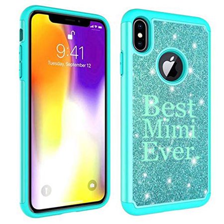 Glitter Bling Sparkle Shockproof Protective Hard Soft Case Cover for Apple iPhone Best Mimi Ever (Light Blue, for Apple iPhone Xs (The Best Case Ever)