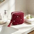 thumbnail image 3 of Holloyiver Quilted Bow Makeup Bag, Coquette Cosmetic Bag Makeup Pouch for Women Girls, Aesthetic Organizer Bags Travel Toiletry Bags For Sanitary Napkins And Daily Essentialss, 3 of 4