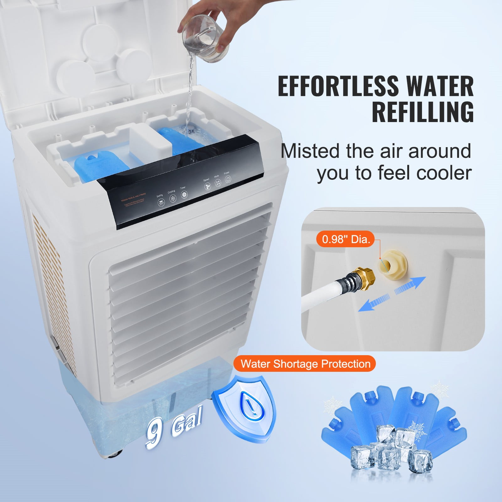 BENTISM 3-in-1 Evaporative Cooler, 9 Gal/34 L Portable Air Cooler 3100 CFM Swamp Cooler with Remote Control 12 H Timer Air Cooler, 3 Wind Speeds for Outdoor Indoor Use
