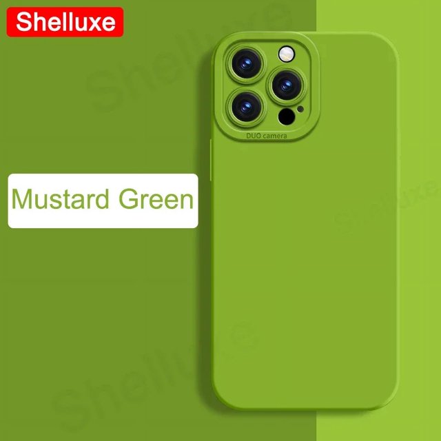 Pour iPhone 16 15 14 13 12 11 Pro Max Étui Shelluxe Carrée en Silicone Liquide Couverture Souple pour APPLE 11 12 13 Mini 14 15 16 Plus Étui Vert pour iPhone 14 ProMax