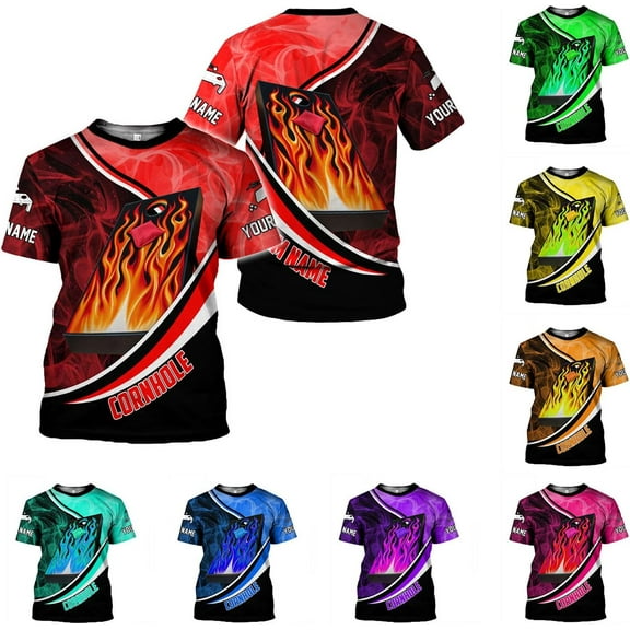 Custom 3D Cornhole T-Shirt Personalized Cornhole Team Uniform Gift for Men & Women Toss Game Board Bag Apparel (Red, S)