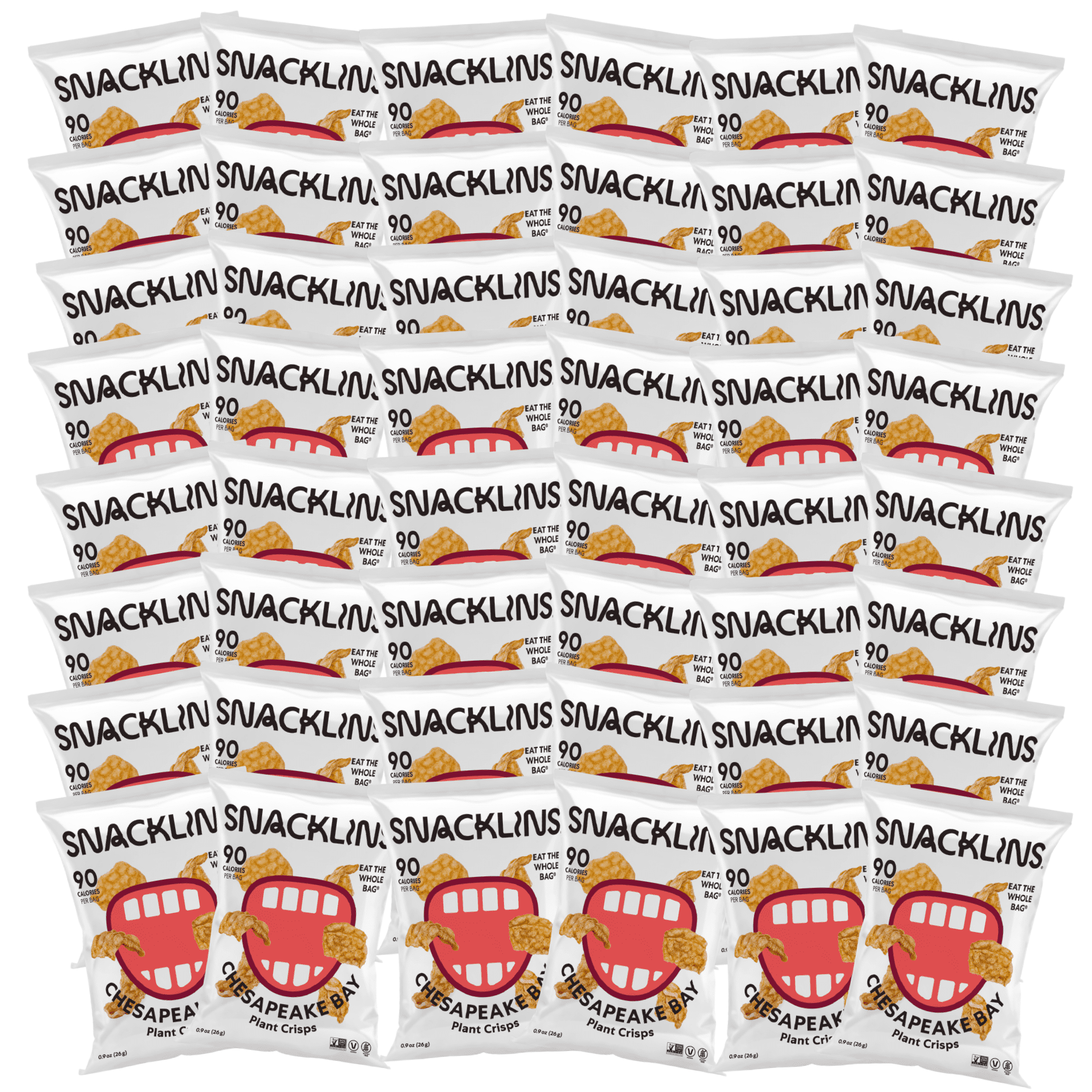SNACKLINS Plant Based Crisps Vegan Healthy Snacks - Gluten Free, Grain Free, Plant Based Crisps, 100% Kosher, Low Calorie and No Added Sugar, Crunchy, Puffed Snack - Chesapeake Bay, Pack of 48)