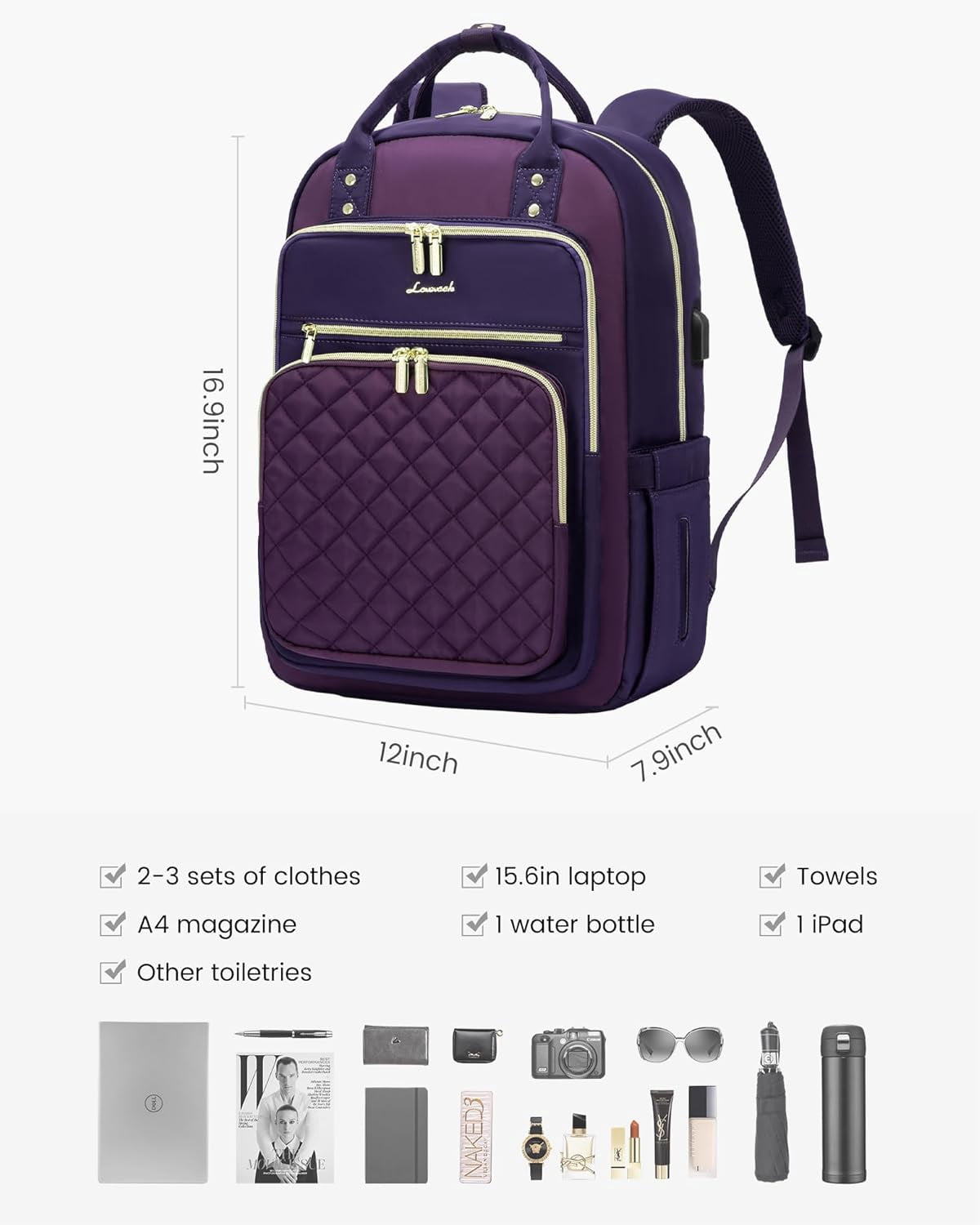Lovevook Laptop Backpack Purses for Women,Nurse Teacher College Work Study Commuter Bag with 15.6 inch Laptop Compartment,Lightweight Travel Casual Daypacks With USB Port