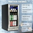 thumbnail image 3 of {IN STOCK} Built-in and Freestanding 15" Mini Beverage Refrigerator/Wine Cabinet, 120 Cans, 34-65°F, Quiet, Adjustable Shelves, LED Lighting, ETL , Touch Controls, Defrost, Double Glass Door, 3 of 9