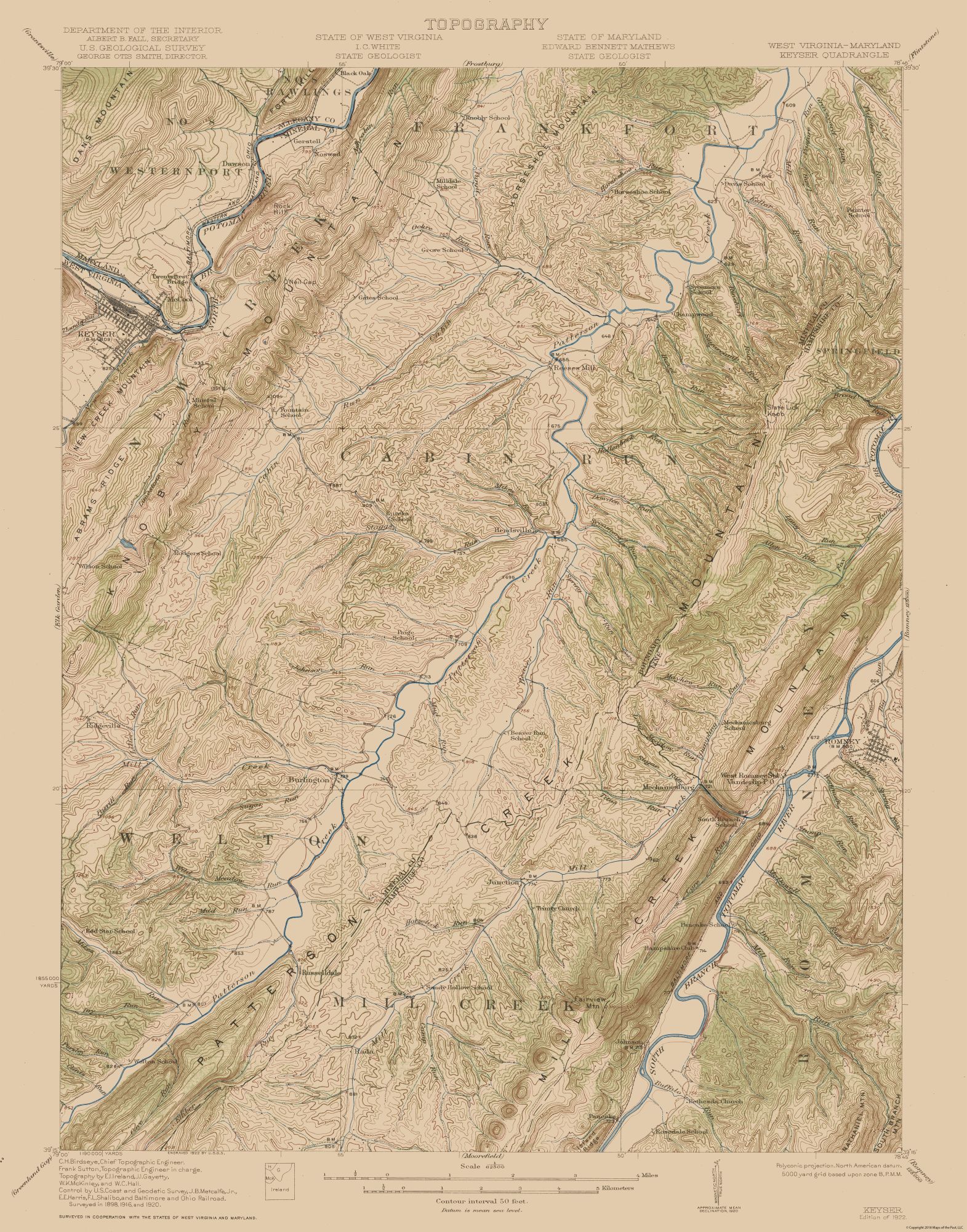 Topo Map Keyser West Virginia Maryland Quad USGS 1920 23.00 x 29.
