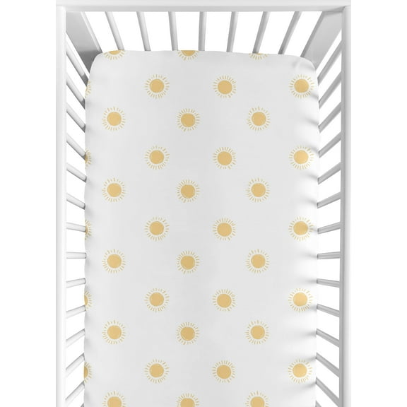 Sweet Jojo Designs Boho Sun Yellow and White Fitted Crib Sheet