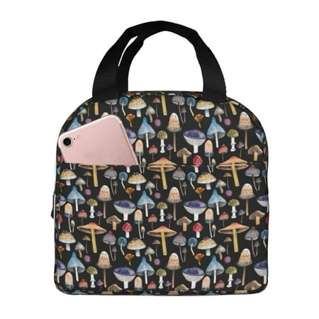 Insulated Lunch Bag for Women Men - Mushrooms and Autumn Leaves Leakproof Cooler Lunch Box for Women Men  Lunch Tote Bags for Work School Picnic Travel