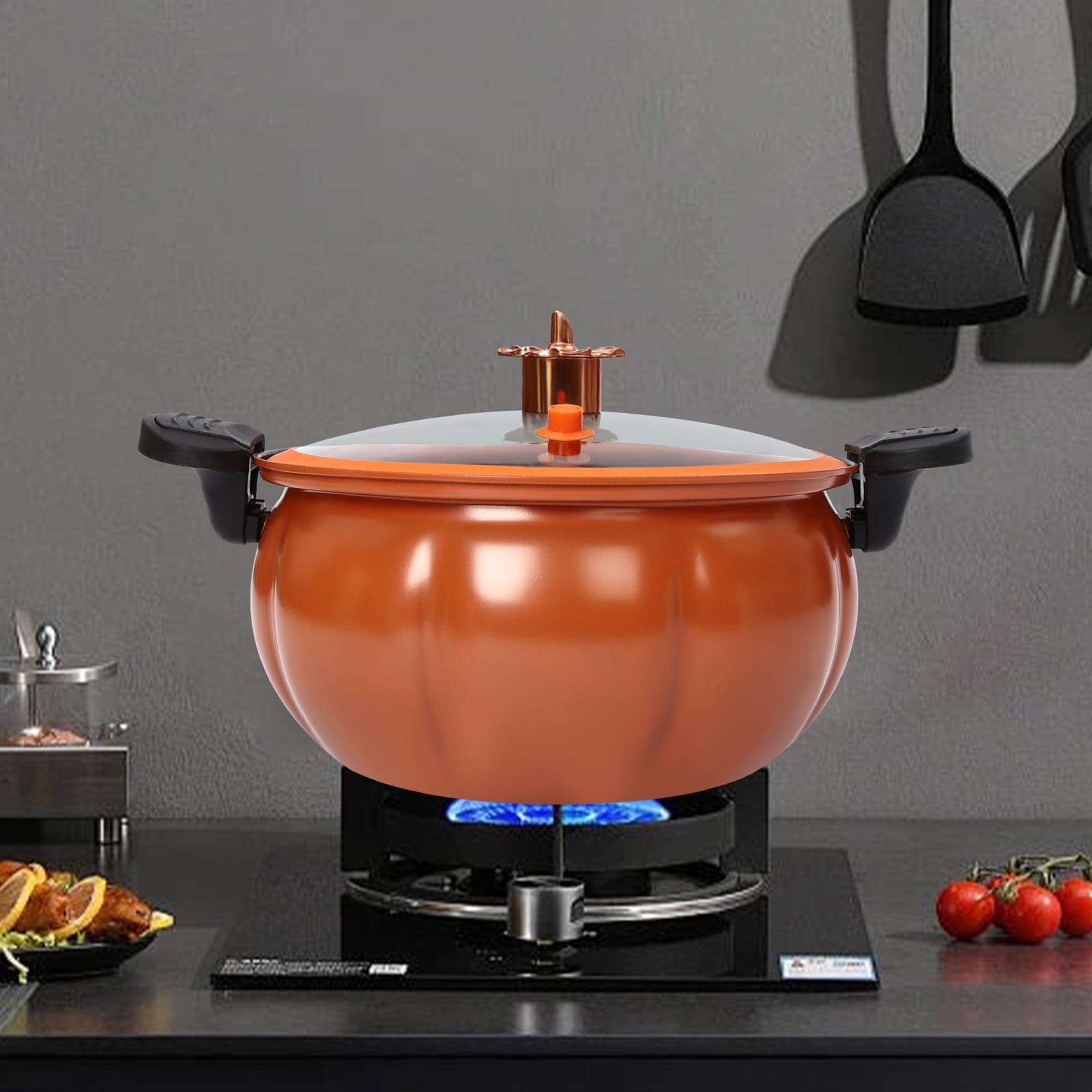Wildnix Pressure Cooker with Non-Stick Surface, Quick Cooking, Safe to Use, Modern Pumpkin-Shaped Design, Durable Refined Iron for Healthy Meals