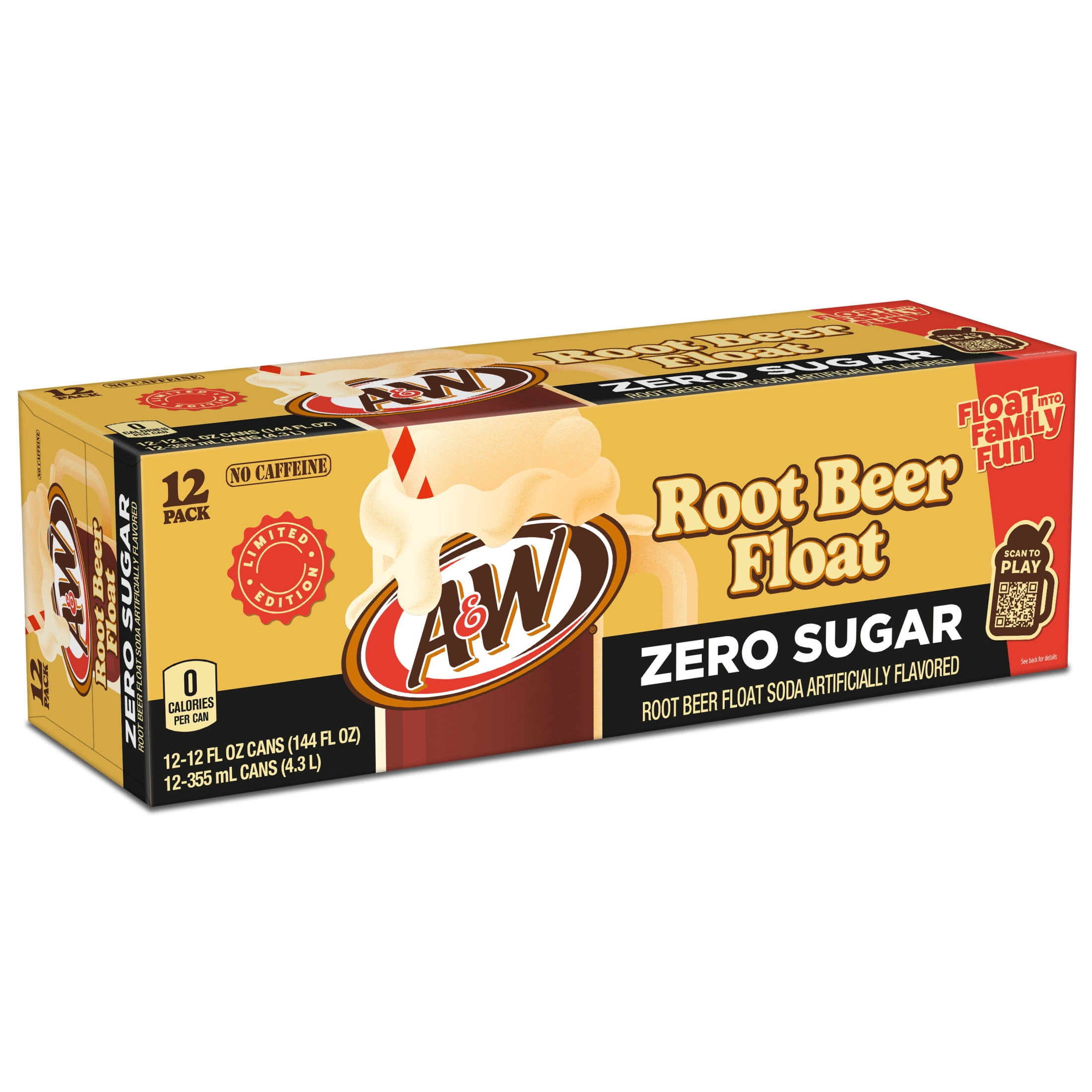 A&W Root Beer Float Soda Pop, 12 fl oz, 12 Pack Cans