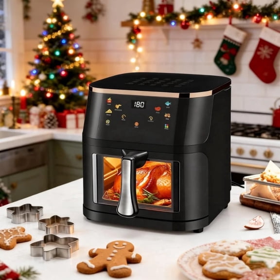 Air Fryer 8.45 QT Large Capacity, 1400W Healthy Cooker with 6 Presets, Digital LCD Touch Screen, Visual Cooking Window, Non-Stick Basket