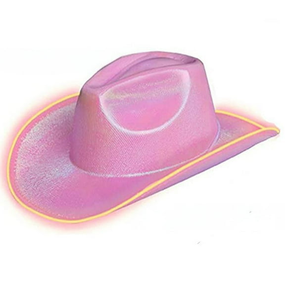 TELOLY Cowboy Hat,Colorful LED Lights Cowgirl Hat for Electrifying Party Atmosphere,Pearlescent Hat Surface Safari Hat,Pink