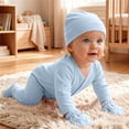 thumbnail image 3 of ShomPort Newborn Boy Girl Clothes Warm Cotton Romper Long Sleeve Jumpsuits with Mittens Hats Sets 0-12 Months, 3 of 5