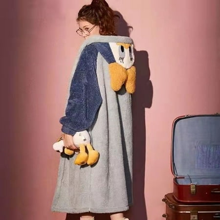 

CoCopeaunt Women Nightgowns Winter Flannel Sweet Sleepwear Hooded Sleepshirts Female Warm Cute Soft Homewear Robe Casual Loose Cozy Pajamas