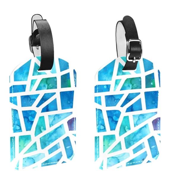 Square 2Pack PU Leather Triangle Mosaico Cruise Luggage Tag with Privacy Cover and Name ID Tag for Travel Handbags Backpacks Luggage Tags
