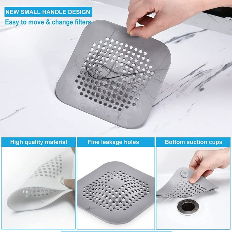 Shower Drain Filter Hair Catcher,Sauqre Bathroom Drain Cover Silicone Hair  Stopper Shower Sink Strainer with Suction Cup,Easy to Install and Clean