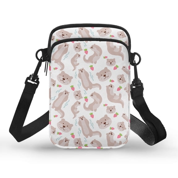 HELLHERO Otter Strawberry Design 2 Layers Shoulder Purse for Women, Outdoor Holiday Travel