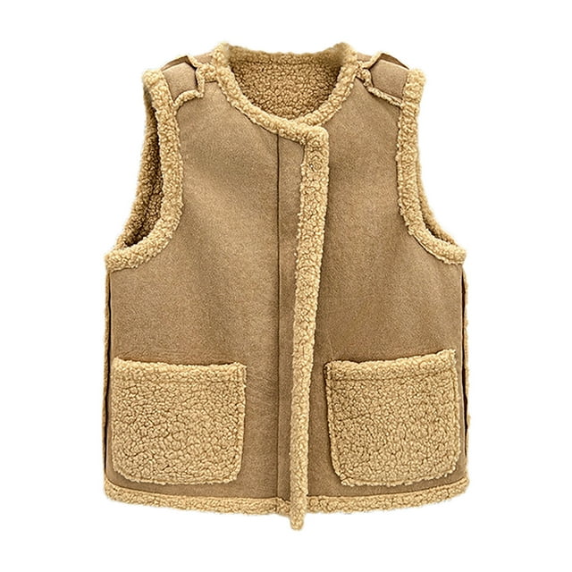 Yuyuzo Womens Fuzzy Fleece Vests Plus Size Sleeveless Sherpa Vests Jacket Fall Winter Warm Clothes with Pockets