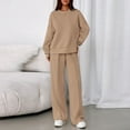 thumbnail image 5 of longantii 2 Piece Sets for Women Lounge Hoodie Sweatsuit Loose Wide Leg Sweatpants Travel Airport Outfits Khaki S, 5 of 6
