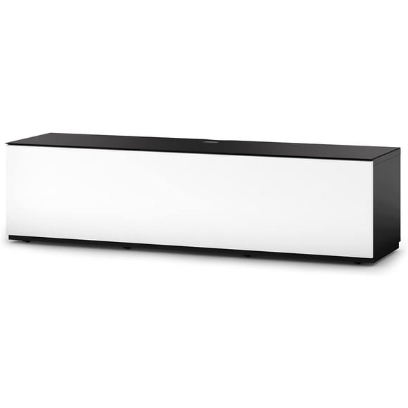 SONOROUS Studio ST-160B Meuble Télé en Bois et Verre avec Roulettes Dissimulées pour Tailles jusqu'à 75 Pouces (Design Moderne avec 6 Tablettes pour Vos Composants Audio/vidéo et Consoles, Livré avec Répéteur I/R) - Noir