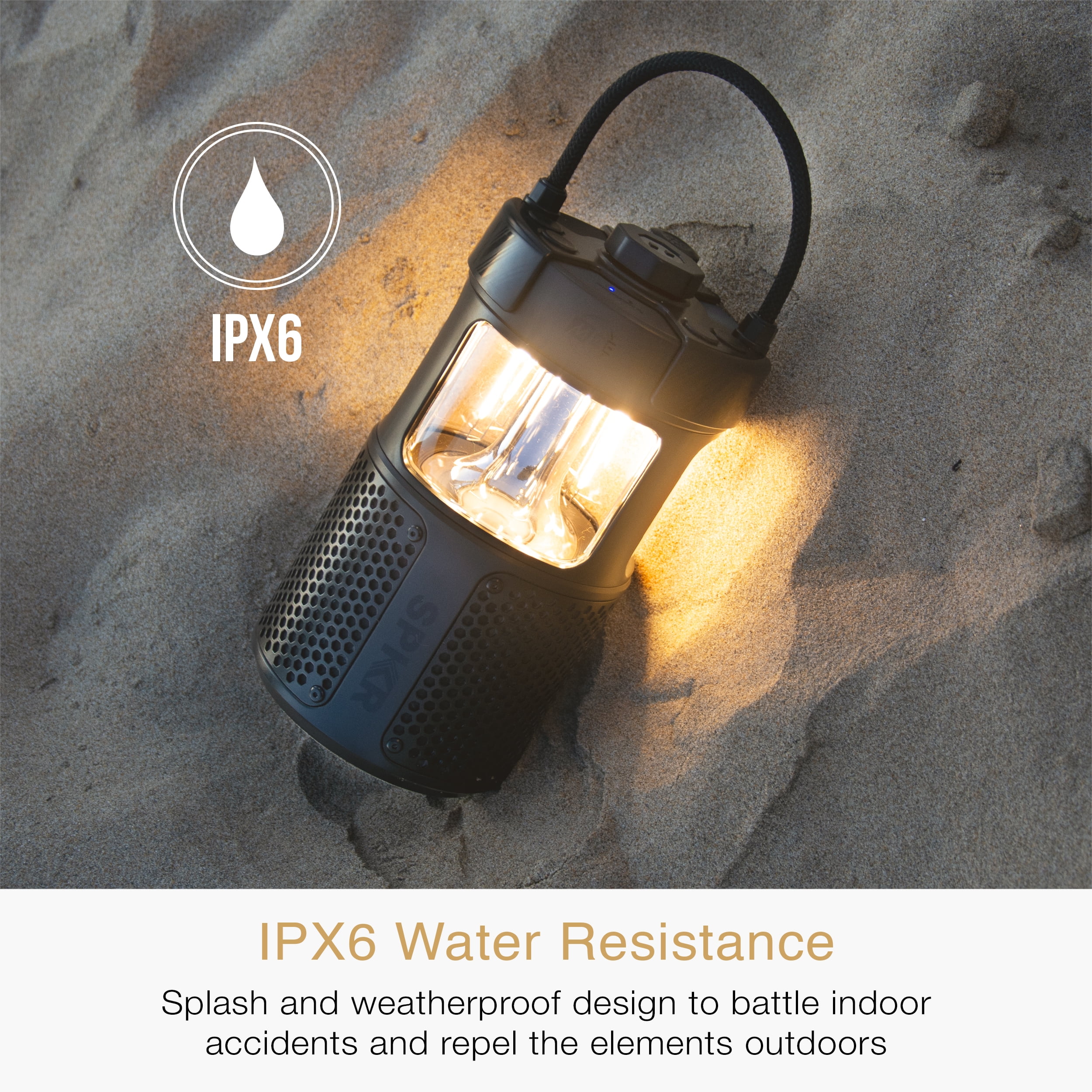 MEE audio lightSPKR Bluetooth Wireless Speaker with Camping Lantern, Rated IPX6 (Midnight Black)