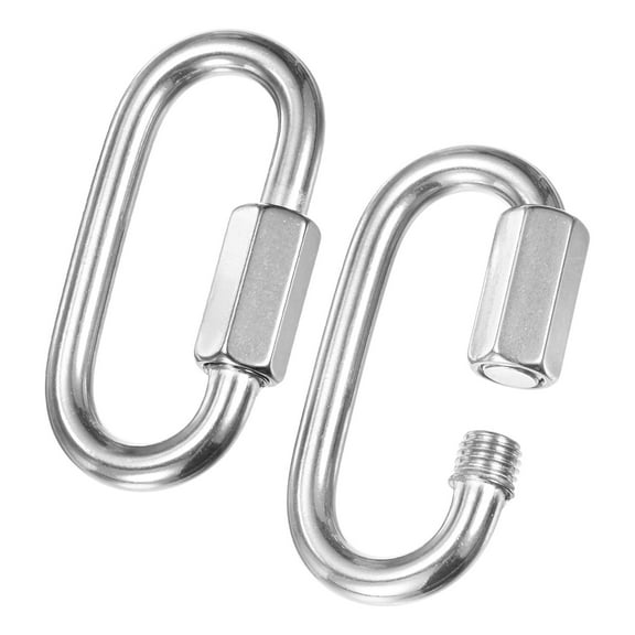 2-Pack Quick Chain Link Connector, M6 1/4" 316 Stainless Steel D-Shape Locking Repair Chain Links for Swing/Camping/Hiking/Backpack, Twist Key Ring Screw Chain Link [Silver]