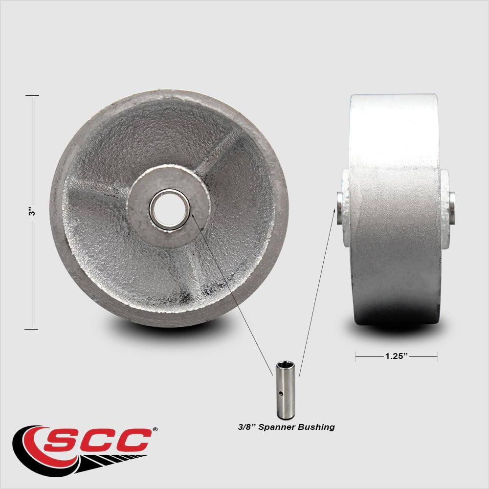 3" x 1.25" Semi Steel Cast Iron Wheel Only 3/8" Bore 350 lbs