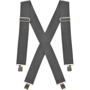Hold'Em Heavy-Duty Elastic Suspenders For Big & Tall Men - 2" Wide, X-Back, Adjustable 34-46", Grey, 2X