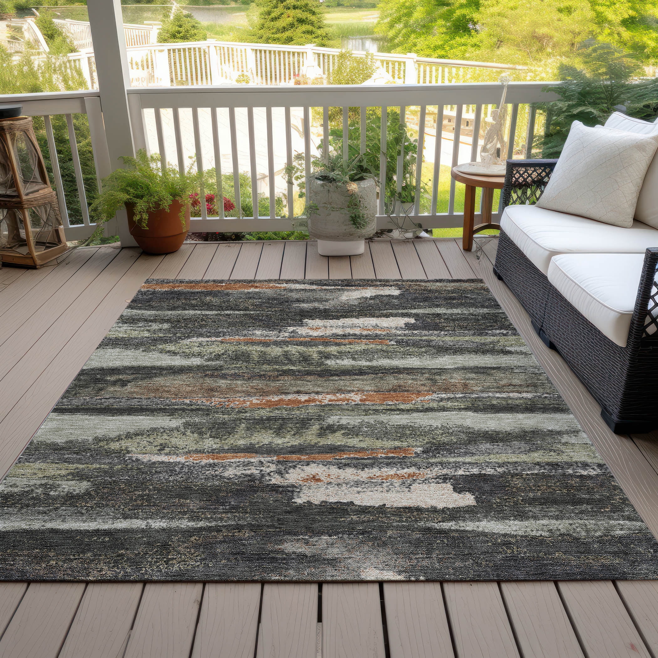 Addison Rugs Chantille Indoor/Outdoor Transitional Geometric, Abstract Charcoal Washable Rectangle Rug, 3' x 5'