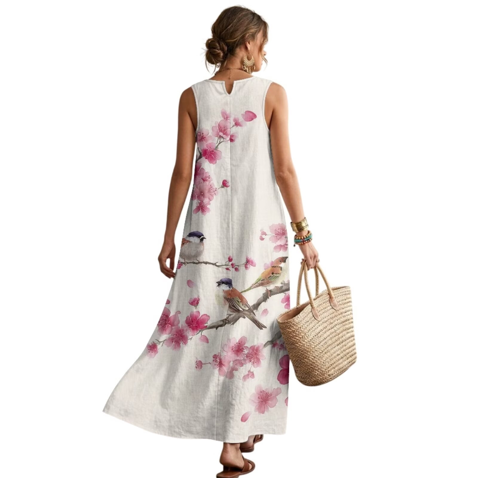 Kirablend Hana Botanical Print Sleeveless Maxi Dress with Pockets