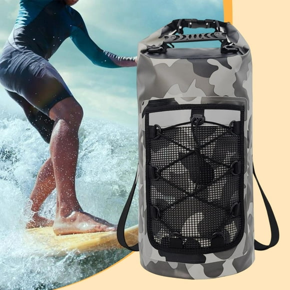 Lipstore Waterproof Dry Bag Multifunctional with Mesh Pocket Men Women Comfortable Floating Backpack Storage Bag for Swimming Kayaking Gray