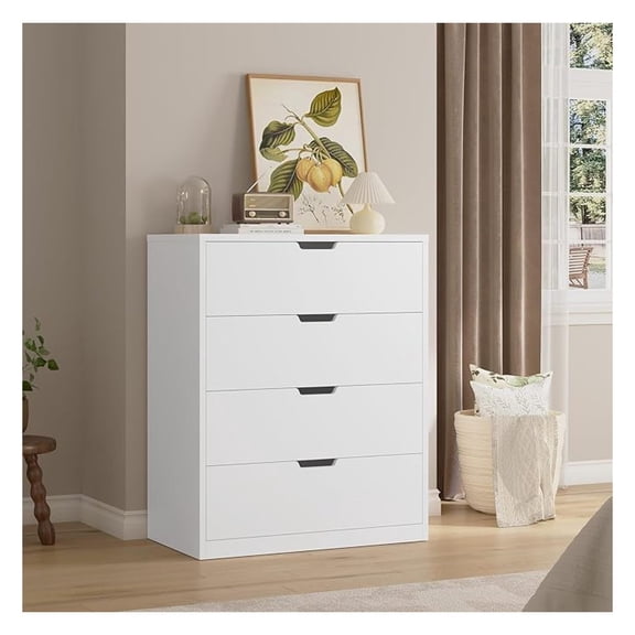 Modern 4 Drawer Dresser, White Chest of Drawers for Bedroom,Closet Dressers with Drawers for Living Room, Entryway, Hallway