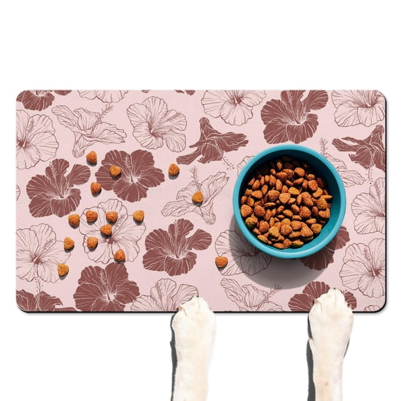 Watercolor Flower Pattern Pet Feeding Mat, Absorbent Waterproof Non-Slip Dog Food Mat for Home Use