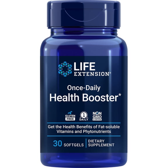 Life Extension Once-Daily Health Booster, vitamins E, K1 & K2, phospholipids, fat-soluble nutrients for eye health, bone health, heart health, gluten-free, 1 daily, non-GMO, 30 softgels