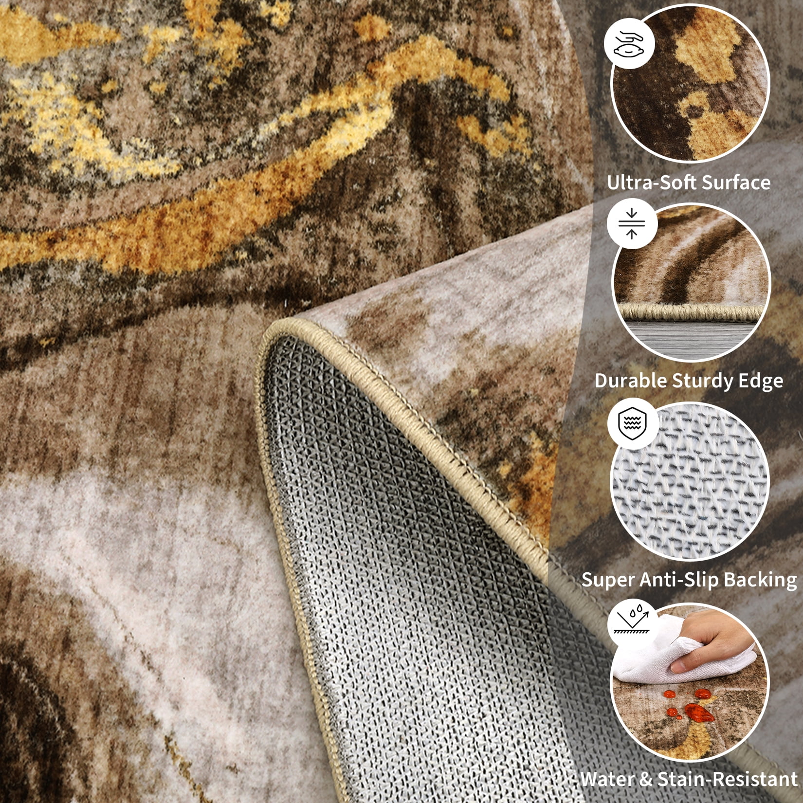 HOMERRY Large Washable Abstract 10' x 13' Area Rug for Living Room Non-Slip Indoor Carpet, Brown