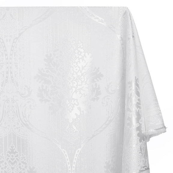Venetian Damask Extra Wide Brocade Upholstery Jacquard Polyester 114" Fabric By The Yard - White / White