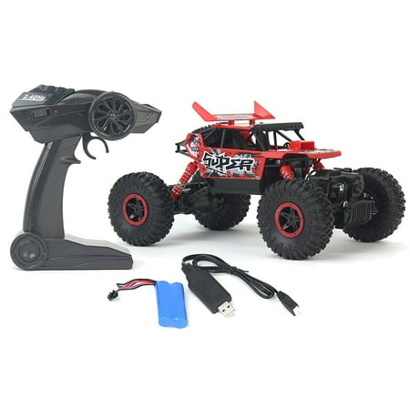 Rock Crawler Remote Control Toy Red Rally Buggy RC Car 2.4 GHz 1:18 Scale Size w/ Working Suspension, Spring Shock