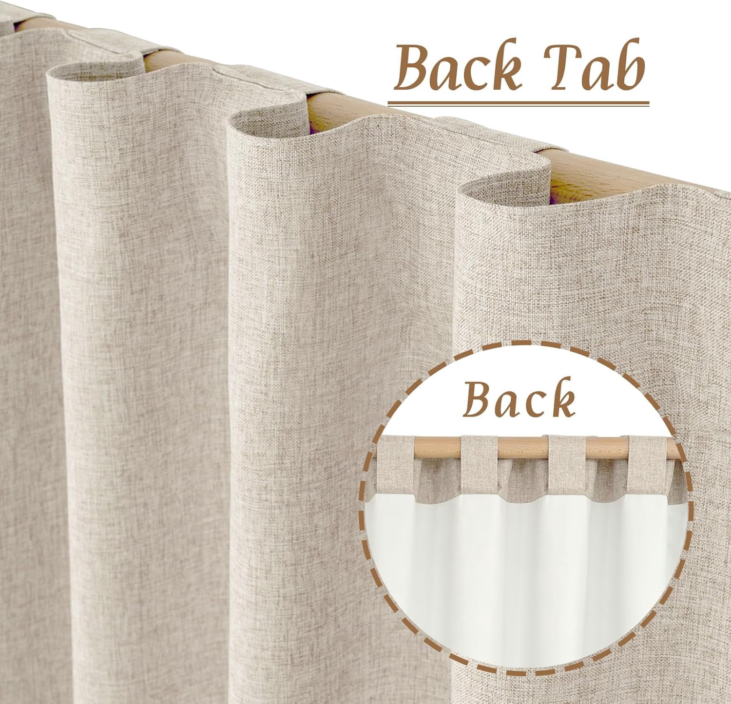 100% Blackout Natural Linen Curtains, 72 Inches Linen Textured Thermal Bedroom Curtains Back Tab and Rod Pocket Neutral Panels with White Liner for Farmhouse, 2 Panels, 52 x 72 Inch, Oatmeal