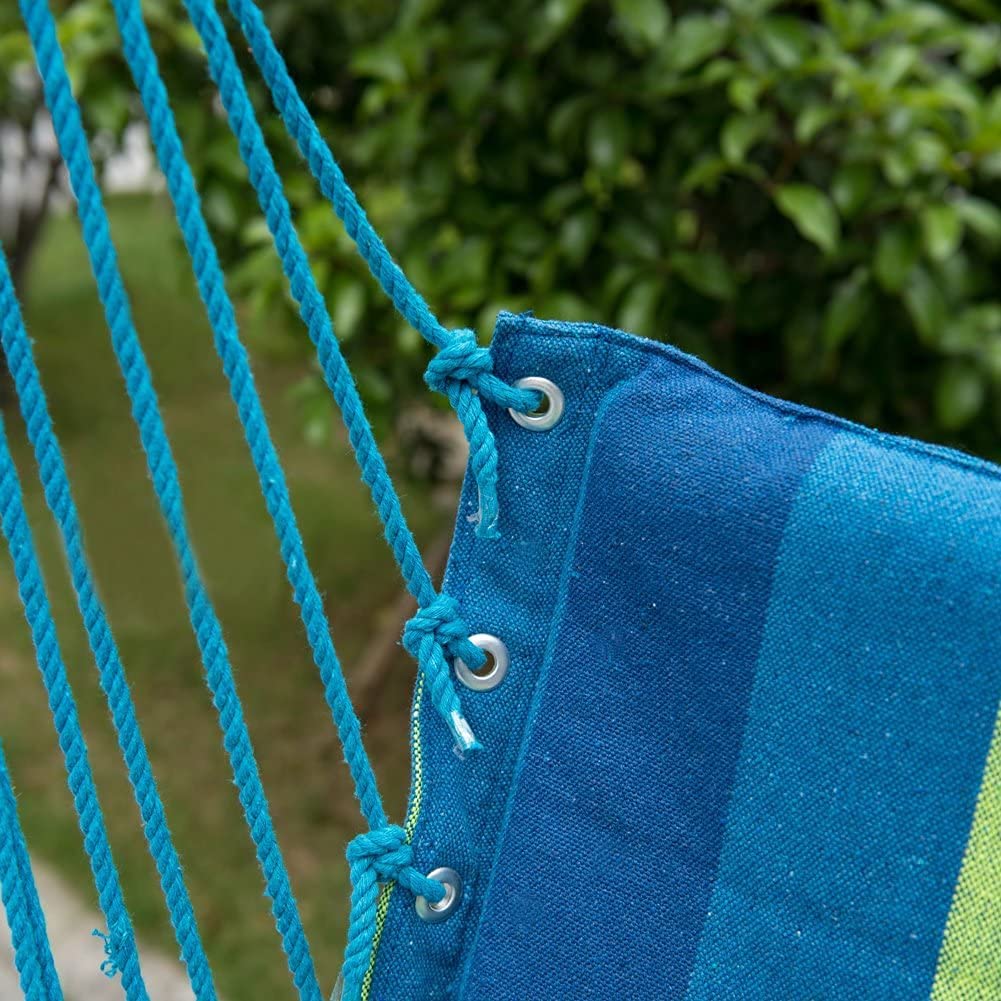 JUNELILY Colored Striped Hammock Leisure Chair for Indoors & Outdoors (Dark-Light Blues & Green Stripes) - image 5 of 8