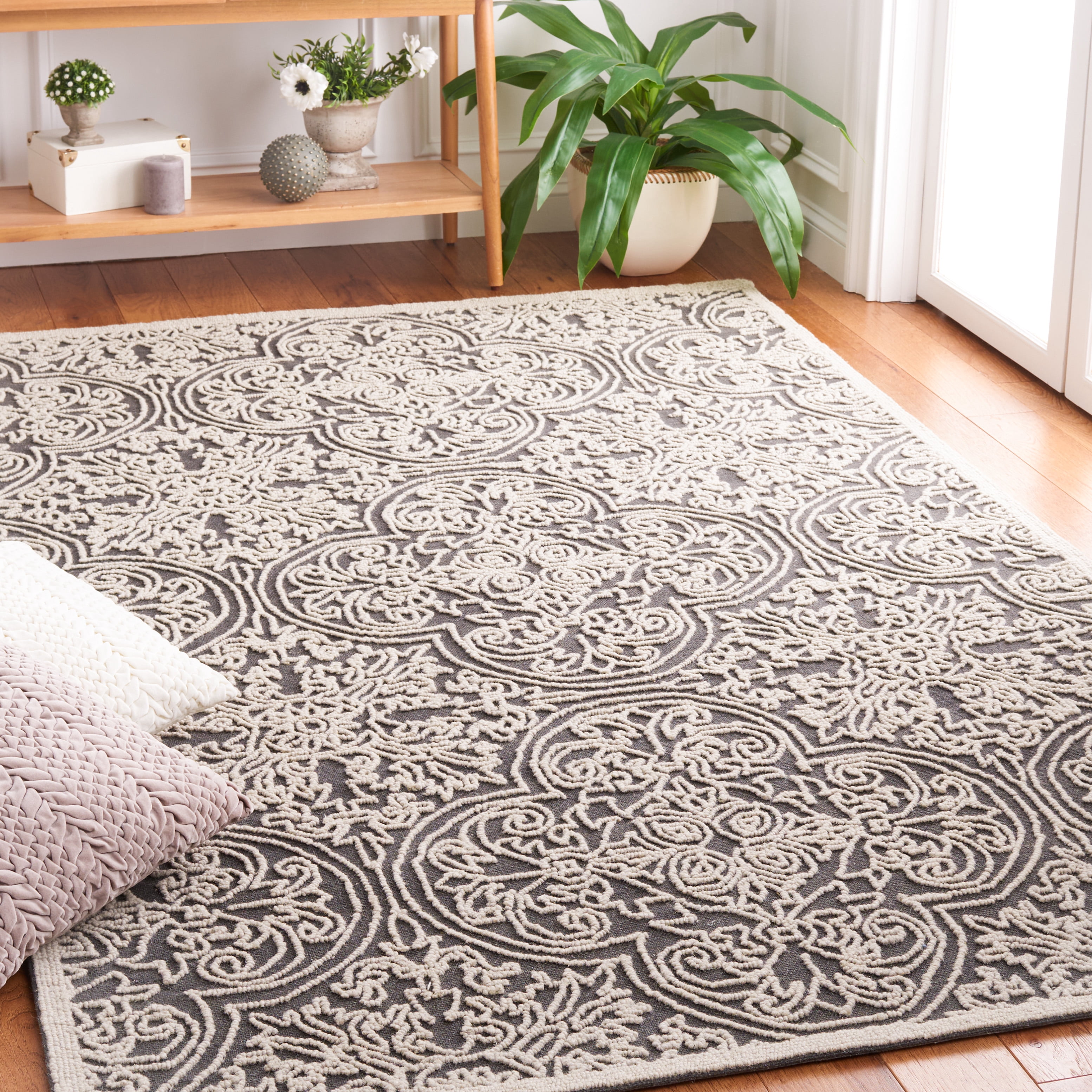SAFAVIEH Trace Burton Geometric Area Rug, Dark Grey/Light Grey, 9' x 12'