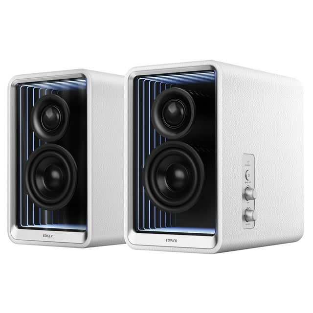 Edifier QR65 Active Monitor Speakers with 65W GaN Fast Charger Function, 70W RMS Bluetooth Computer Speakers with Hi-Res 24bit Wireless Audio, Subwoofer Out and Light Effects (White)