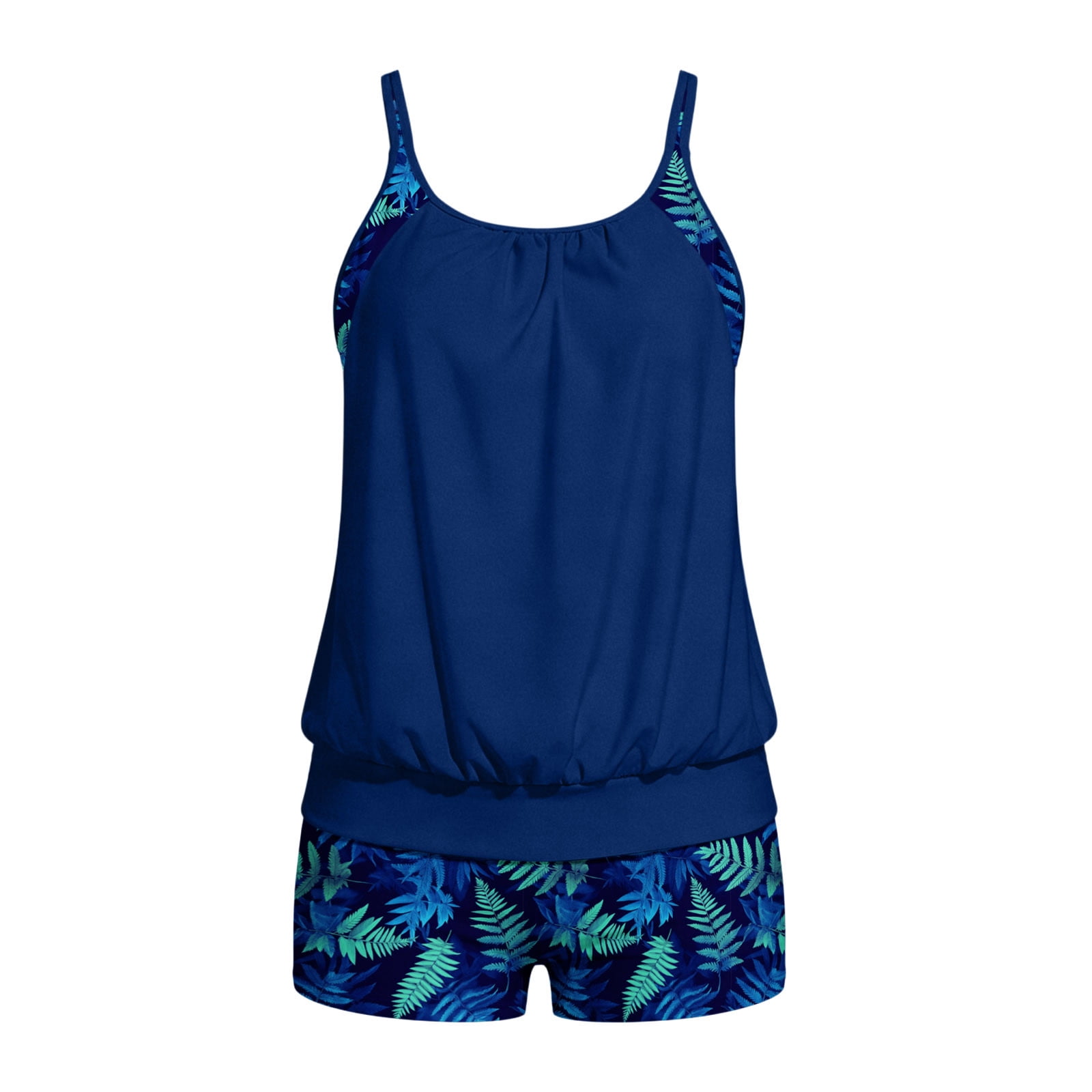 Jsaierl Womens 2 Piece Tankini Swimsuits Blouson Swim Tops Summer Print Swimwear Athletic Pool Party Modest Beachwear with Swim Shorts Tankini Bathing Suits Plus Size