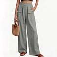 thumbnail image 4 of GUACER Women's Linen Blend Pants Button Cargo Pockets High Waist Loose Wide Leg Casual Trousers, 4 of 9