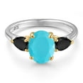 thumbnail image 3 of Gem Stone King 925 Silver and 10K Yellow Gold Green Turquoise and Black Onyx Engagement Ring for Women | 2.26 Cttw | Oval 9X7MM | Gemstone Birthstone | Size 6, 3 of 6